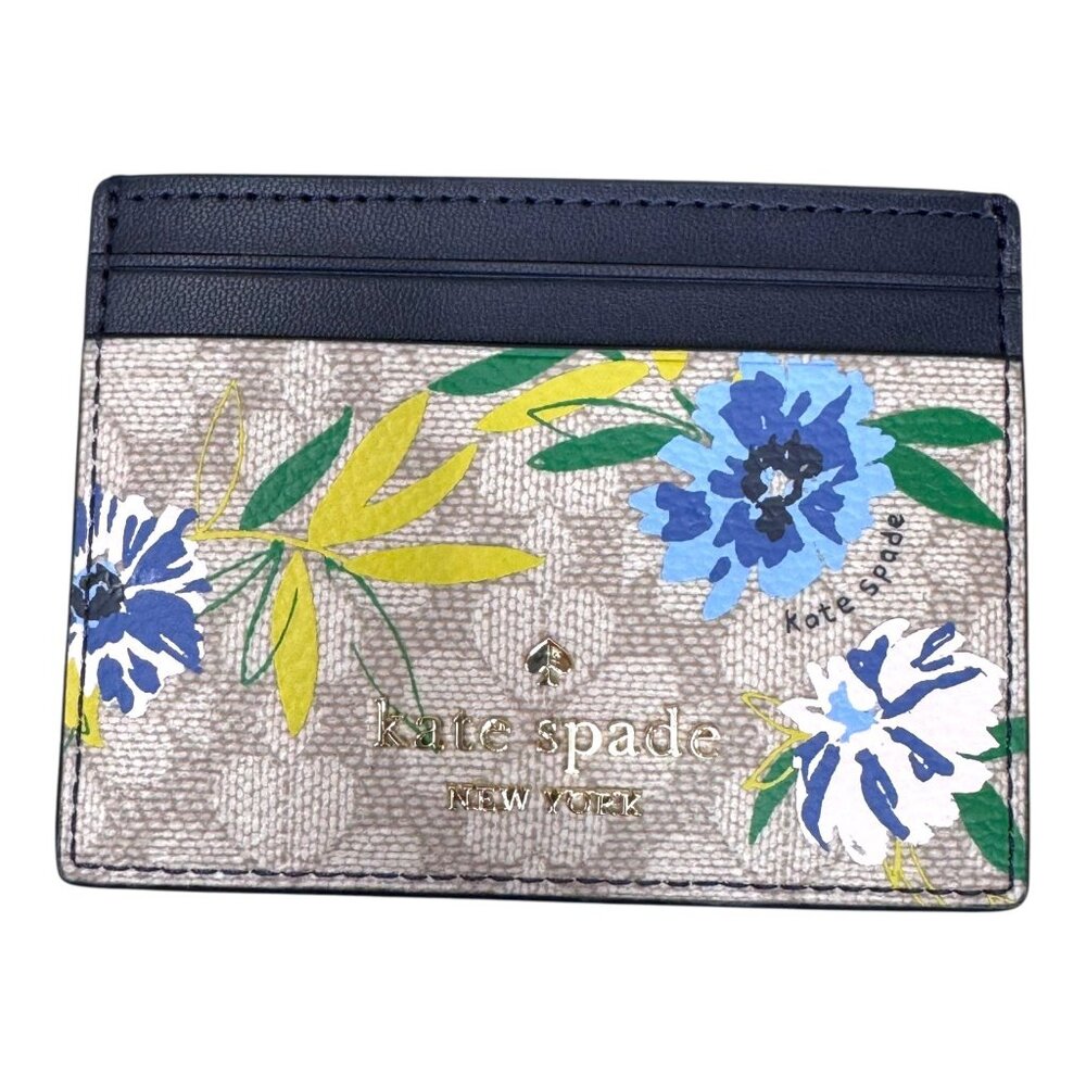 Kate Spade Madison Floral Small Slim Card Holder Meringue Blue Blazer New